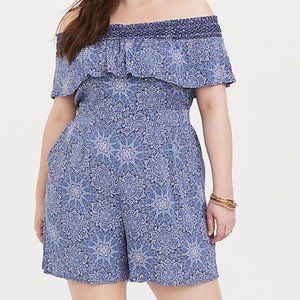 Torrid Romper 0X 3X Shorts Off Shoulder Ruffle